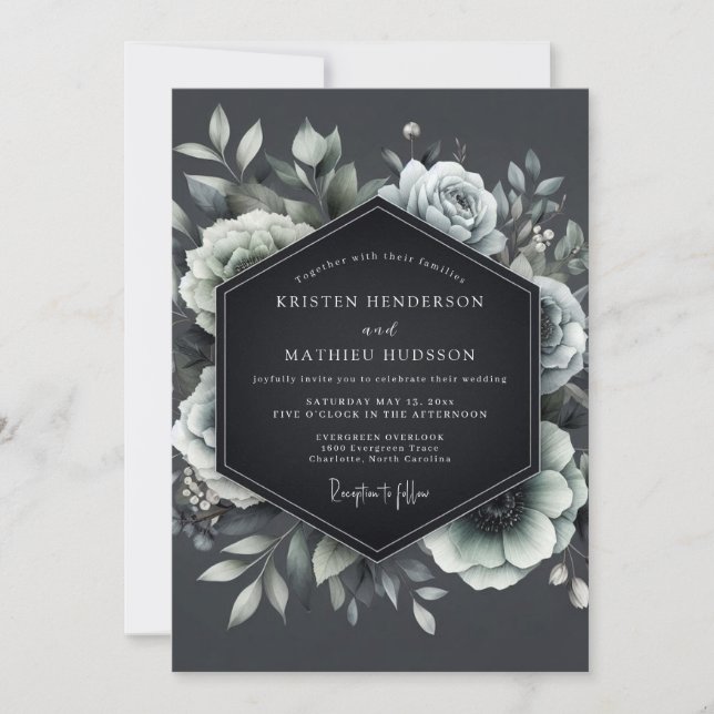 Invitation Charcoal Penumbral Bloom Wedding (Devant)