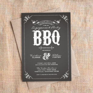 Invitation Charcoal Rustic Engagement Party BBBQ