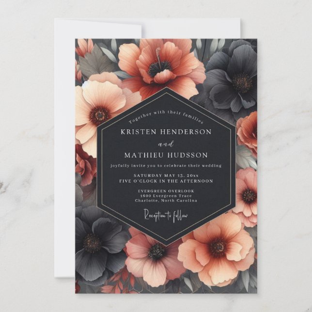 Invitation Charcoal & Terracotta Dramatic Bloom Wedding (Devant)