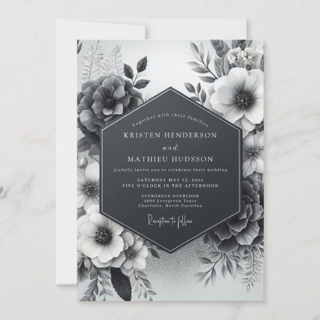 Invitation Charcoal Vesperal Flora Wedding (Devant)