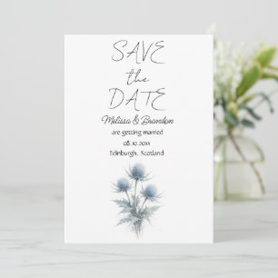 Invitation Chardon Bleu Fleurs Écossaises Mariage Élégant