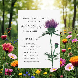 Invitation Chardon Cornflowers Aquarelle Rustique Mariage