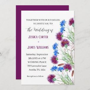 Invitation Chardon Cornflowers Aquarelle Rustique Mariage