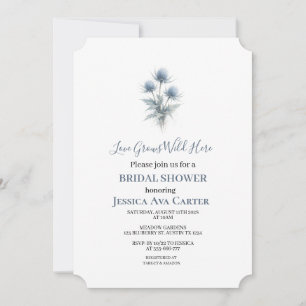 Invitation Chardon Écossais Floral Bleu Poussiéreux Mariage