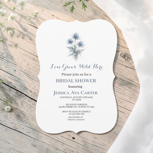 Invitation Chardon Écossais Floral Bleu Poussiéreux Mariage  (Créateur téléchargé)