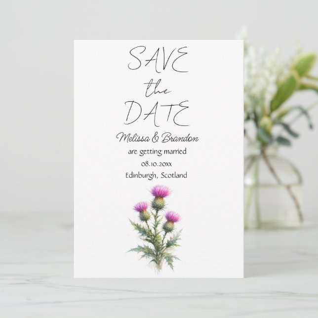 Invitation Chardon Fleurs Florales Écossaises Mariage Rustiqu (Debout devant)