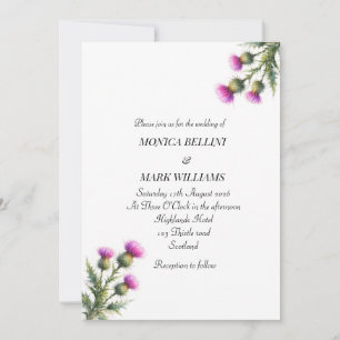 Invitation Chardon Floral Violet Mariage Minimaliste Écossais