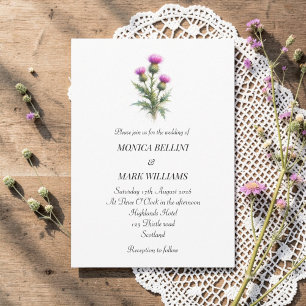 Invitation Chardon Floral Violet Simple Mariage Écossais