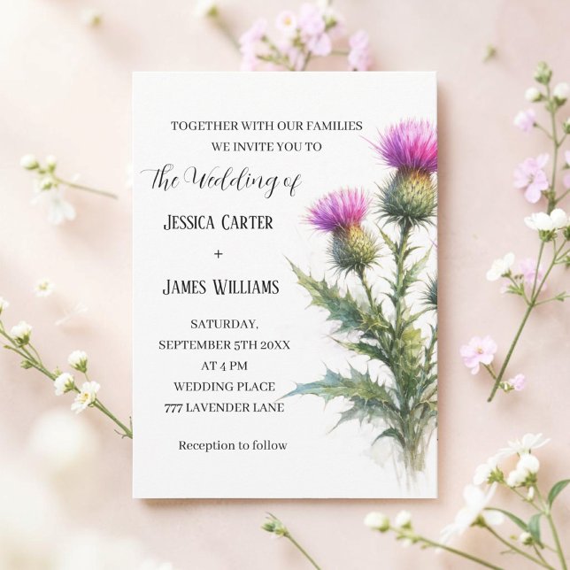 Invitation Chardon Mariage Aquarelle Rustique Écossais (Créateur téléchargé)