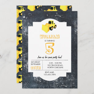 Invitation Chargeur frontal Construction Camion Anniversaire