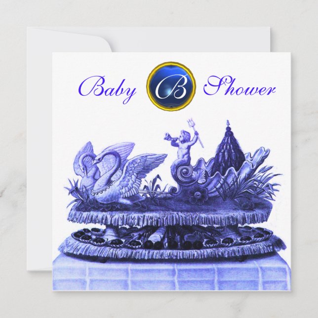 INVITATION CHARIOT BLEU DE SWANS / CUPCAKES BABY SHOWER GARÇO (Devant)