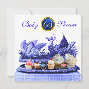 INVITATION CHARIOT BLEU DE SWANS / CUPCAKES BABY SHOWER GARÇO