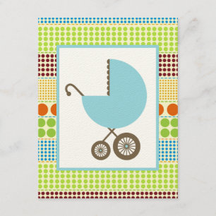 Invitation Chariot de baby shower de garçon et points bleus