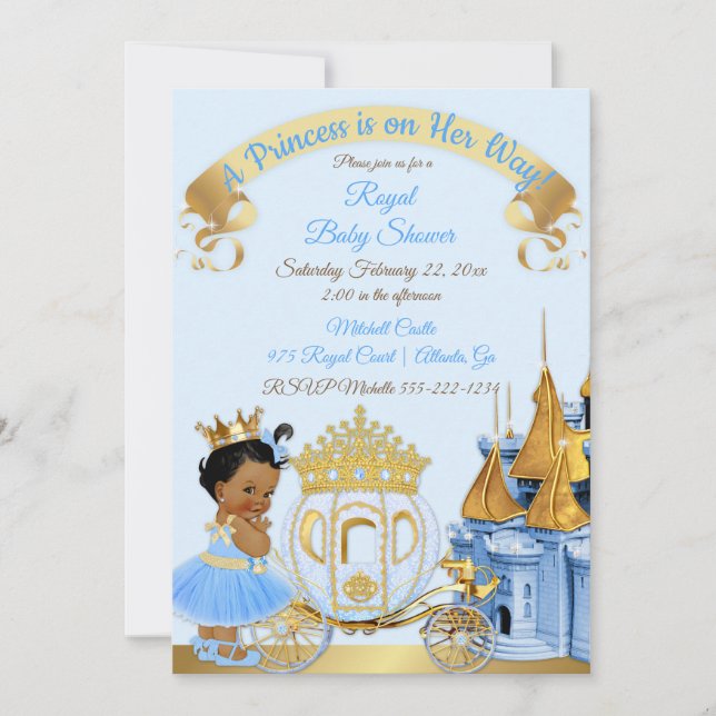 Invitation Chariot de château de princesse royale bleu or fil (Devant)