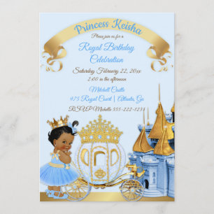 Invitation Chariot de château de princesse royale bleu or fil