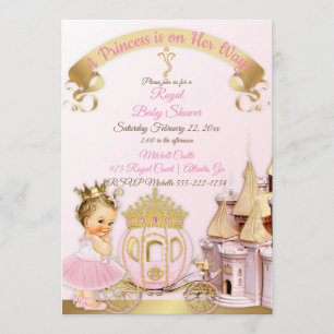 Invitation Chariot de Château de Princesse Royale Rose Or Fil