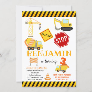 Invitation Chariot de construction Anniversaire