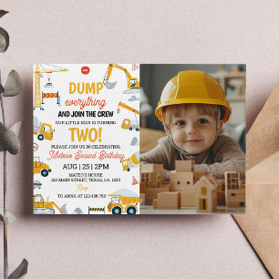 Invitation Chariot de construction Anniversaire Photo Invitat