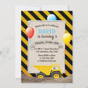 Invitation Chariot de construction Boy Fête d'anniversaire