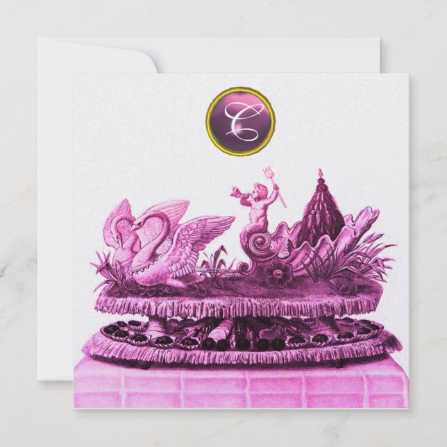 INVITATION CHARIOT DE CYGNES AVEC MARIAGE DE PLAGE CUPCAKES (Devant)