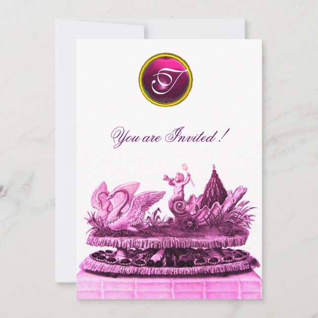 INVITATION CHARIOT DE SWANS ET CUPCAKES MARIAGE DE PLAGE ROSE (Devant)