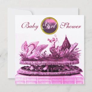 INVITATION CHARIOT D'OR DES SWANS /CUPCAKES BABY SHOWER FILLE