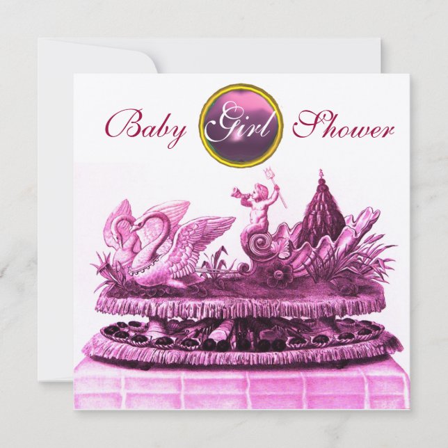 INVITATION CHARIOT D'OR DES SWANS /CUPCAKES BABY SHOWER FILLE (Devant)