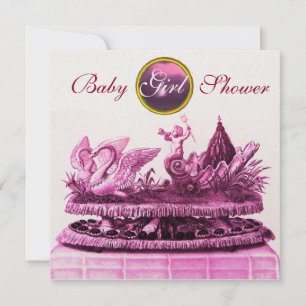 INVITATION CHARIOT D'OR DES SWANS /CUPCAKES BABY SHOWER FILLE