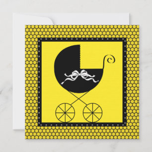 Invitation Chariot Mignon Fête de Naissance Bébé Noir et Jaun
