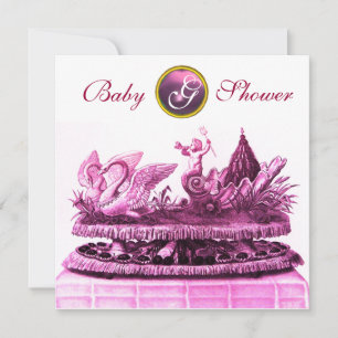 INVITATION CHARIOT ROSE DE SWANS / CUPCAKES BABY SHOWER FILLE