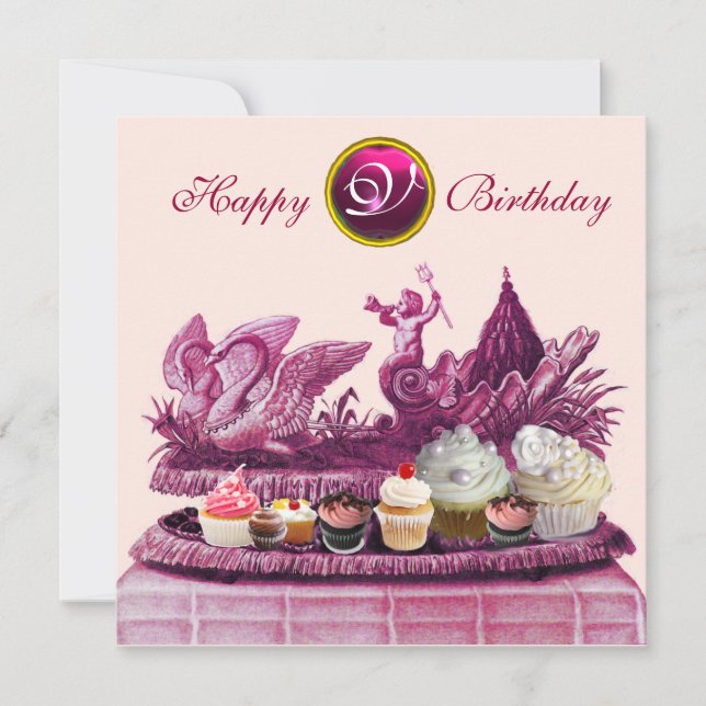 INVITATION CHARIOT ROSE DE SWANS ET CUPCAKES ANNIVERSAIRE (Devant)