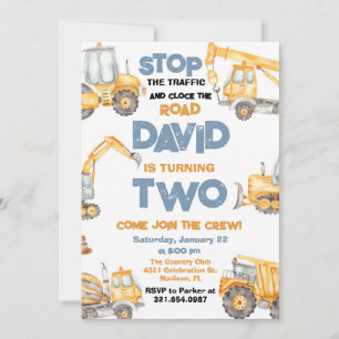 Invitation Chariots de construction 2e fête d'anniversaire