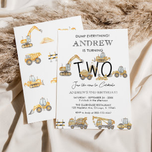 Invitation Chariots de construction 2e fête d'anniversaire