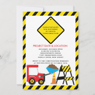Invitation Chariots de construction Fête d'anniversaire pour