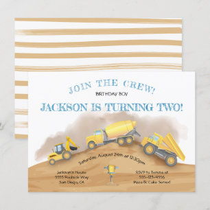 Invitation Chariots de vidange de construction fête d'anniver
