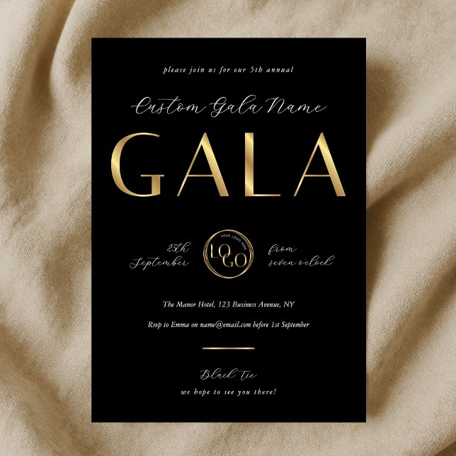 Invitation Charity Gala Black & Gold Logo Business Event (Créateur téléchargé)