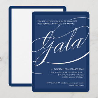 Invitation CHARITY GALA elegant formal calligraphy navy blue