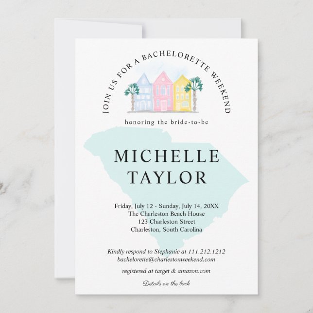 Invitation Charleston Bachelorette Week-end Itinéraire Sud (Devant)