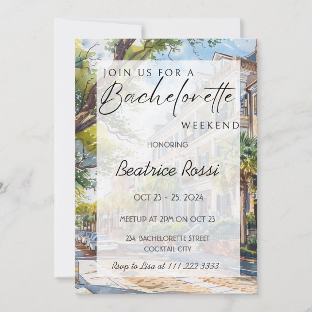 Invitation Charleston SC Bachelorette Week-end (Devant)