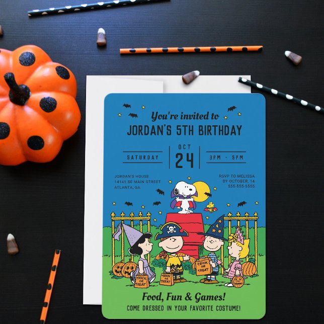Invitation Charlie Brown et Gang Anniversaire Halloween (Invite on table)