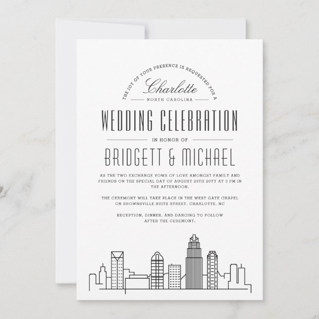 Invitation Charlotte Mariage | Ligne Skyline Ville Déco Moder (Devant)