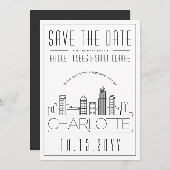 Invitation Charlotte Mariage | Skyline stylisée Enregistrer l (Devant / Derrière)