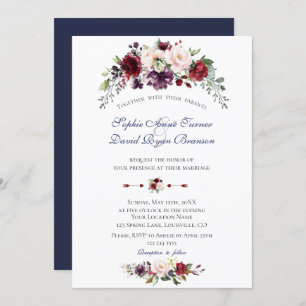 Invitation Charm Aquarelle Bourgogne Blush Flowers Mariage