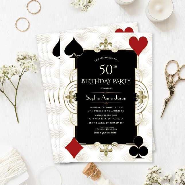 Invitation Charm Art Déco Casino Poker Femme 50e anniversaire (Créateur téléchargé)