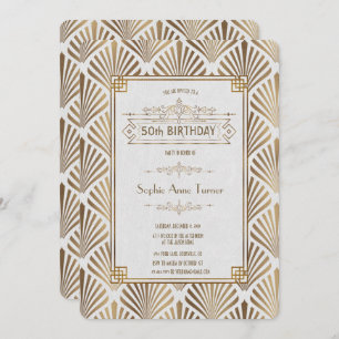 Invitation Charm Art Déco White Gatsby 50e fête d'anniversair