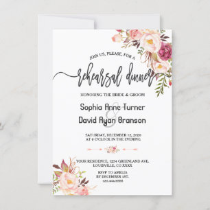 Invitation Charm Blush Red Pink Floral Dîner de répétition