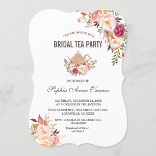 Invitation Charm Blush Rose Floral Fête des mariées Tea Party