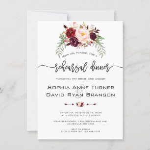 Invitation Charm Bourgogne Floral Dîner de répétition