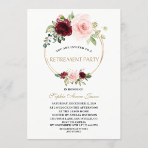 Invitation Charm Burgundy Blush Floral Gold Retraite Party