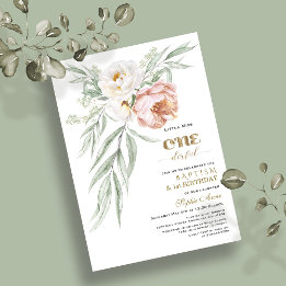 Invitation Charm Dusty Fleurs Roses Premier Anniversaire & Ba